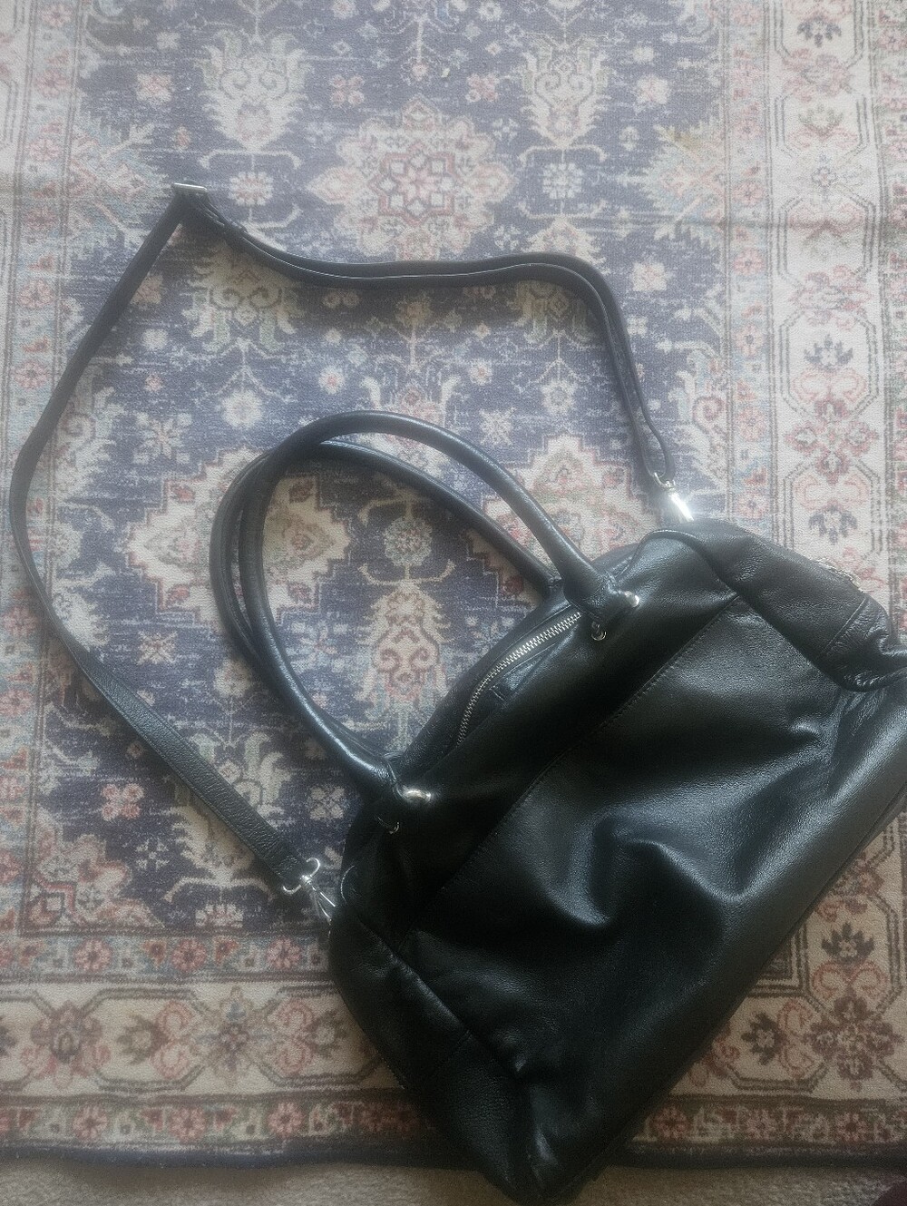 Vintage Danier Black Smooth Leather Satchel Purse With Crossbody Strap